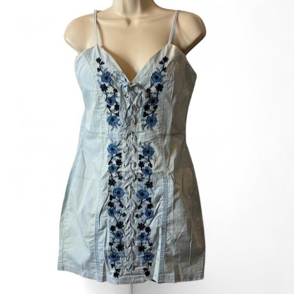 Floral Embroidered Lace Up Mini Dress, Women's Size L